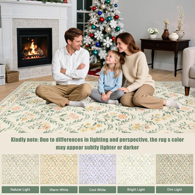 10x14 Area Rugs for Living Room: Floral Washable Rug Vintage Large Soft Boho - Image 9