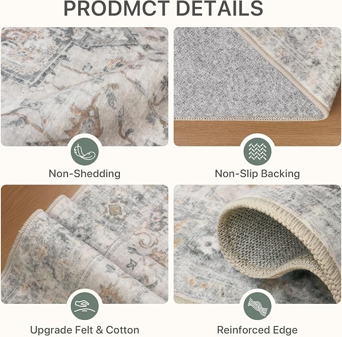 3x5 Area Rugs for Living Room, Machine Washable Non Slip Vintage Rugs, Low Pile - Image 5
