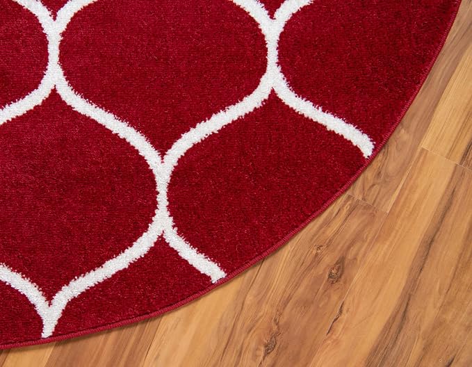 Rugs.com Lattice Frieze Collection Rug – 5' Round Red Medium Rug Perfect - Image 9
