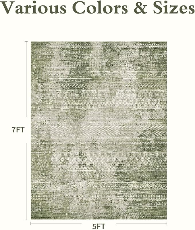 5x7 Area Rugs for Living Room Non Slip Machine Washable Rug Distressed Abstract - Image 2