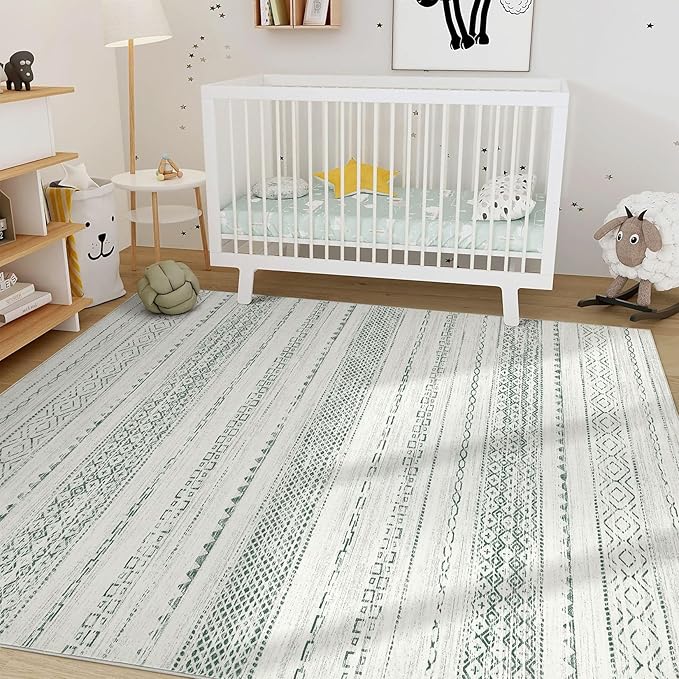 Nakagishi Green Rug Living Room Rugs: 9x12 Washable Boho Large Neutral Soft - Image 8