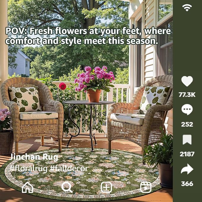 jinchan Elora 7ft Floral Round Rug - Image 2