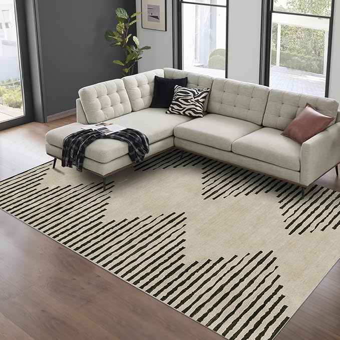 HelloTree Area Rug for Living Room 8x10 Washable Geometric Moroccan Rug Stripe - Image 2