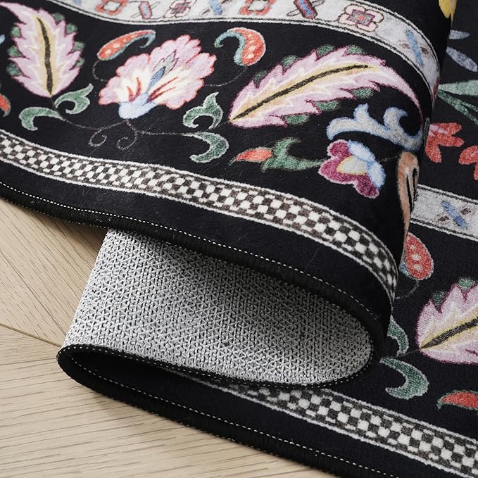 3x5 Rug Washable Area Rug Floral Office Rug Non Slip Small Carpet - Image 5
