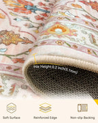 Area Rugs 9'x12' Washable Non-Slip, Floral Vintage Distress Print Pattern - Image 3