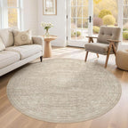 6ft Round Rug Living Room: Washable Large Vintage Rug Neutral Non-Slip Soft - Image 5