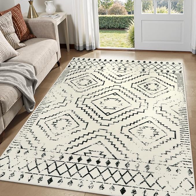 Wonnitar Moroccan Washable Rugs 5x7, Large White Tribal Area Rug by Wonnitar