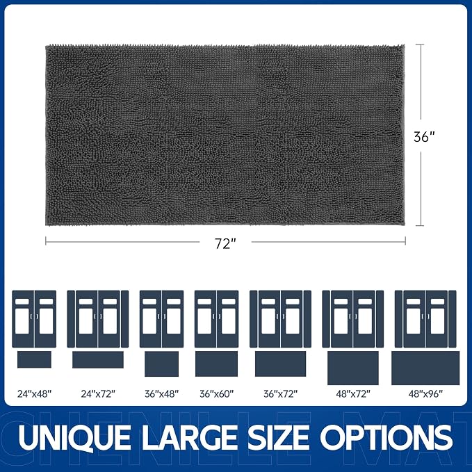 Chenille Absorbent Front Door Mat 72" x 36", Dog Door Mat - Image 9