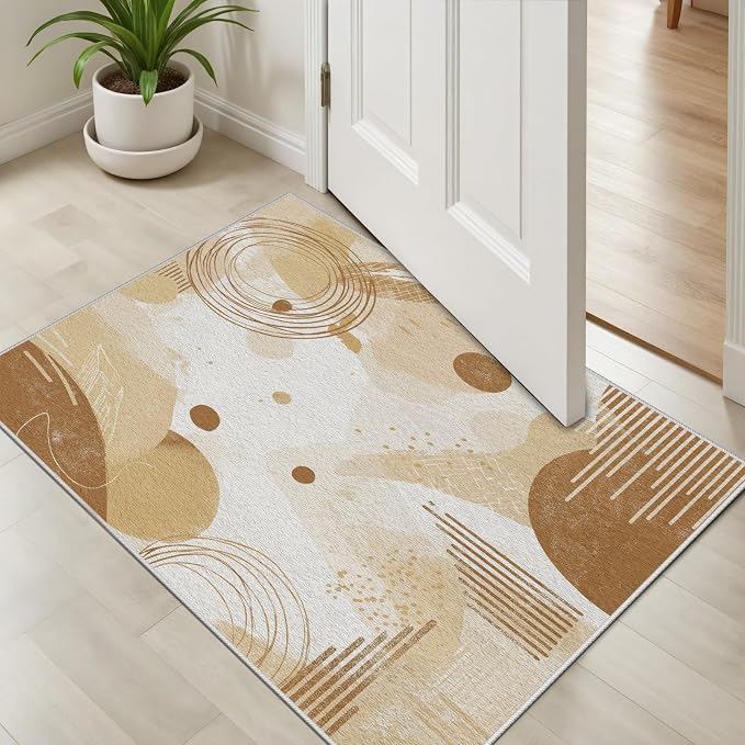 Minimalist Abstract Area Rug 2x3 Beige Boho, Modern Washable Geometric Art - Image 4