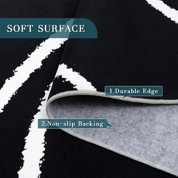 YIHOUSE Abstract Washable Rug 8x10, Ultra Thin Non Slip Black Rugs - Image 4