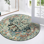 Lahome Bohemian Floral Medallion Round Rug - 3Ft Small Bedroom Round Area Rug - Image 3
