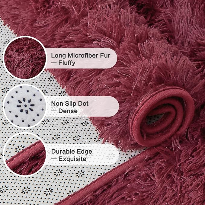 Andency 6x9 Area Rugs Burgundy, Large Shag Fluffy Soft Shaggy Rugs - Image 5