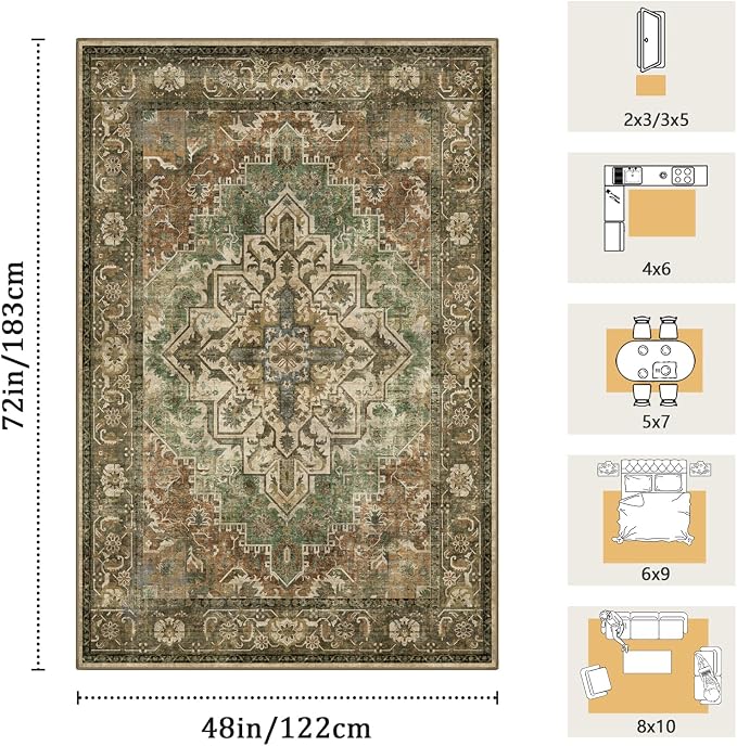4x6 Machine Washable Area Rug for Living Room, Kids and Pets Friendly for - Image 2