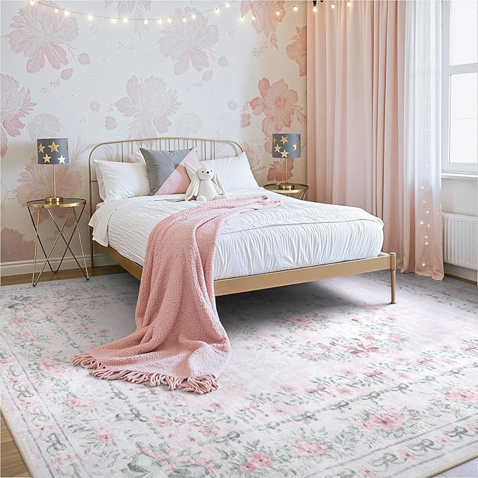 Wonnitar Floral Bow Print 8x10 Area Rugs, Washable Pink Rugs - Image 9