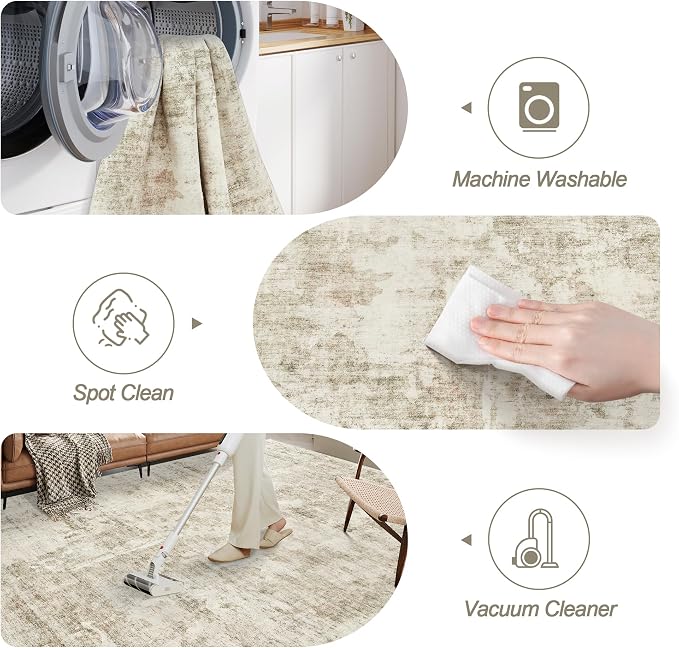 10x14 Area Rugs for Living Room, Non Slip Machine Washable Vintage Carpets - Image 5