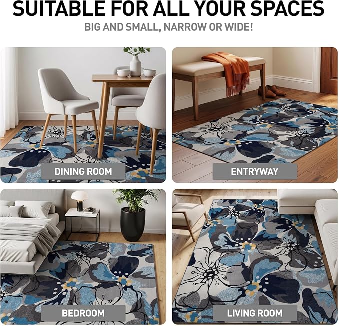 Rugshop Gray Large Floral Non-Slip Area Rug Fade Resistant - Image 3