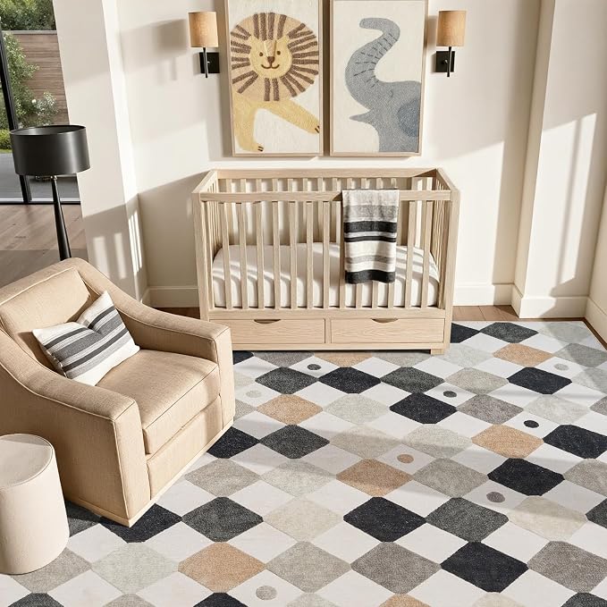 jinchan Macy Area Rug 8x10 Kids Washable Indoor Non-Slip Black and White Modern - Image 3