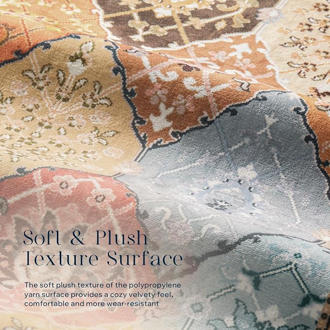 Phantoscope Washable Area Rug 9'x12' Non-Slip, Vintage Boho Rugs - Image 4