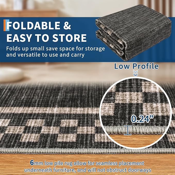 Small Bedroom Area Rug 3x5 Checkered Area Rug - Image 4