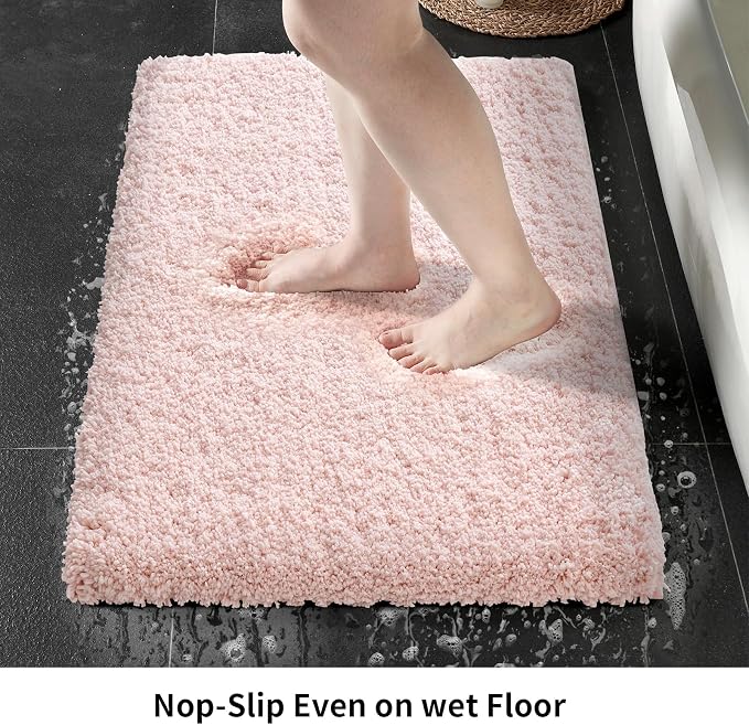 Small Bathroom Rug 17x24 Non Slip Pink Fluffy Bath Mat - Image 3