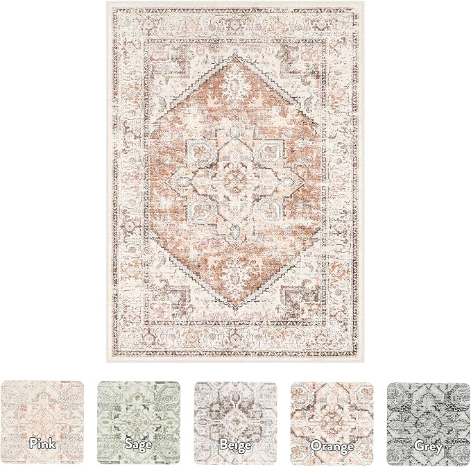 LIVEBOX 8x10 Area Rug for Living Room, Washable Orange Boho Rug, Soft Non-Slip - Image 5