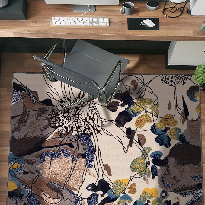 Rugshop Cream Bright Flowers Non Slip Non-Shedding Area Rug - Image 10