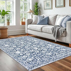 Vintage 4x6 Living Room Washable Rug, Light Blue White Non-Slip Soft Bedroom by lansny
