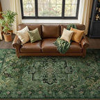 Dark Green 5x8 Area Rugs for Living Room Bedroom, Medallion Printed Vintage by Jainmy