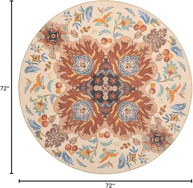 Phantoscope Washable Round Area Rug 6ft Non-Slip, Vintage Boho Rugs - Image 2