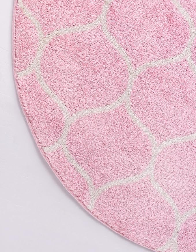 Rugs.com Lattice Frieze Collection Rug – 8' Round Light Pink Medium Rug Perfect - Image 8