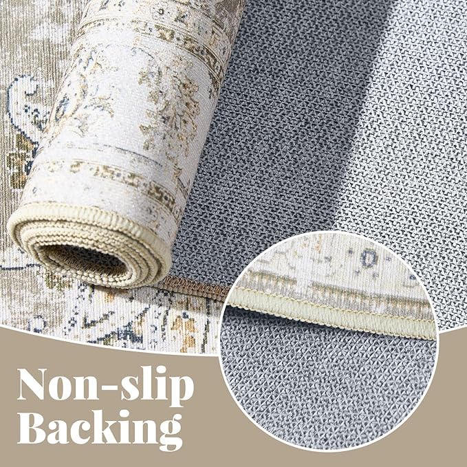 jinchan Fiora Runner Rug 2x6 Machine Washable Hallway Rug Taupe Vintage Floral - Image 5