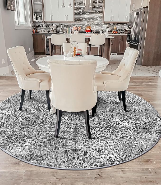 vivorug Round Rug 4ft Vintage-Inspired Round Area Rug Non-Slip Indoor Carpet - Image 3