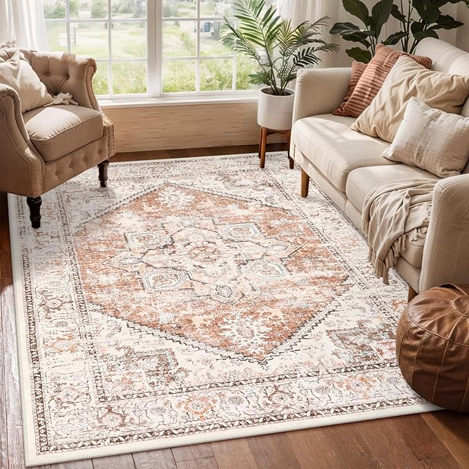 LIVEBOX 5x7 Area Rugs for Living Room, Washable Nursery Orange Boho Rug Soft by LIVEBOX