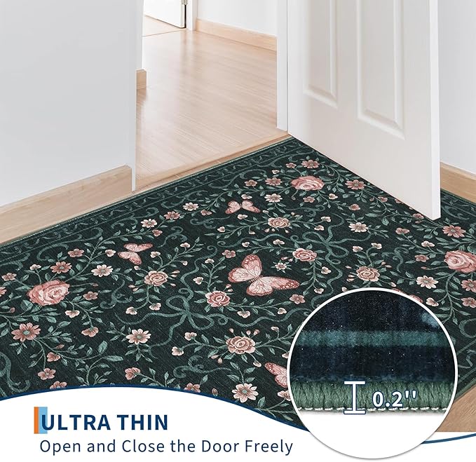 GarveeHome 2x3 Floral Area Rug Non Slip Entryway Mat Low Pile Stain Resistant - Image 4