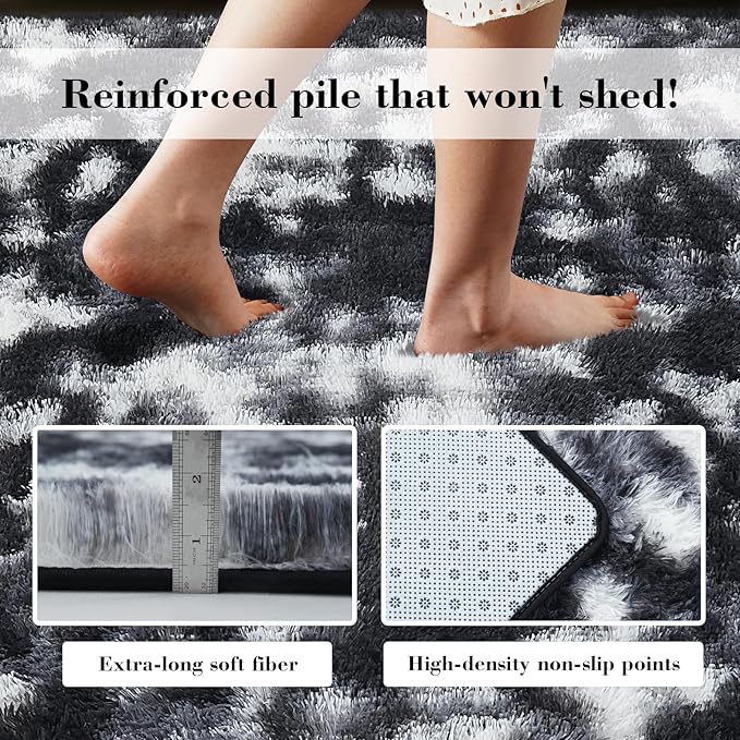Fluffy Rug Shaggy Area Rug, Mottling Black 2x4 Area Rugs - Image 5