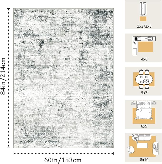 5x7 Machine Washable Area Rug for Living Room, Kids and Pets Friendly for - Image 2