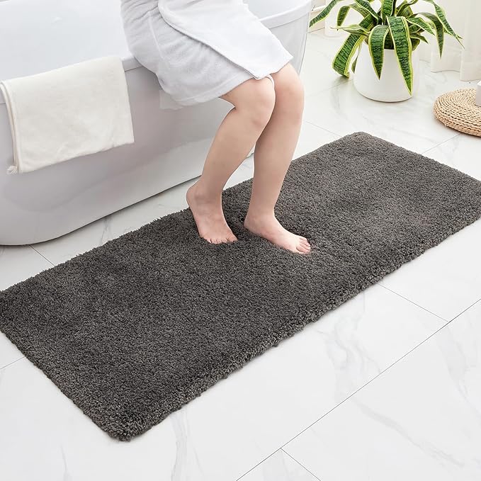 Bathroom Rugs 24x48 Non Slip Dark Grey Fluffy Bath Mat by Disolla