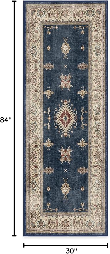 RUGGABLE Washable Vintage Runner Rug – Verena Sapphire 2.5x7, Stain-Resistant - Image 3