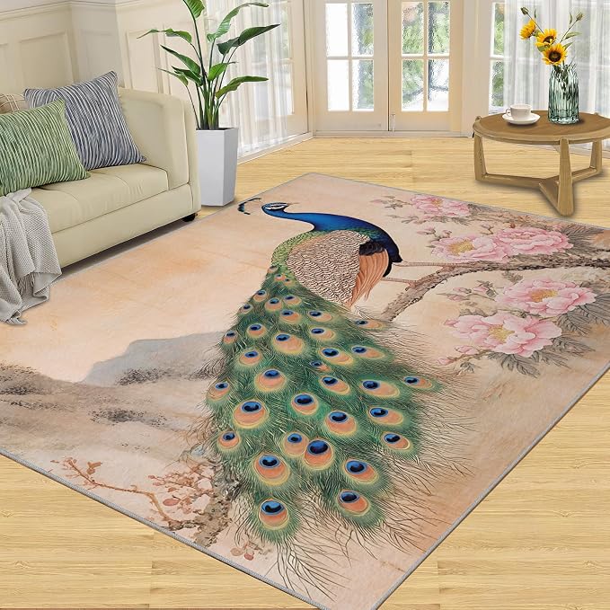 Peacock Peony Area Rug 3x5-3x5 Rug, Classic Peacock Peony Rugs - Image 2