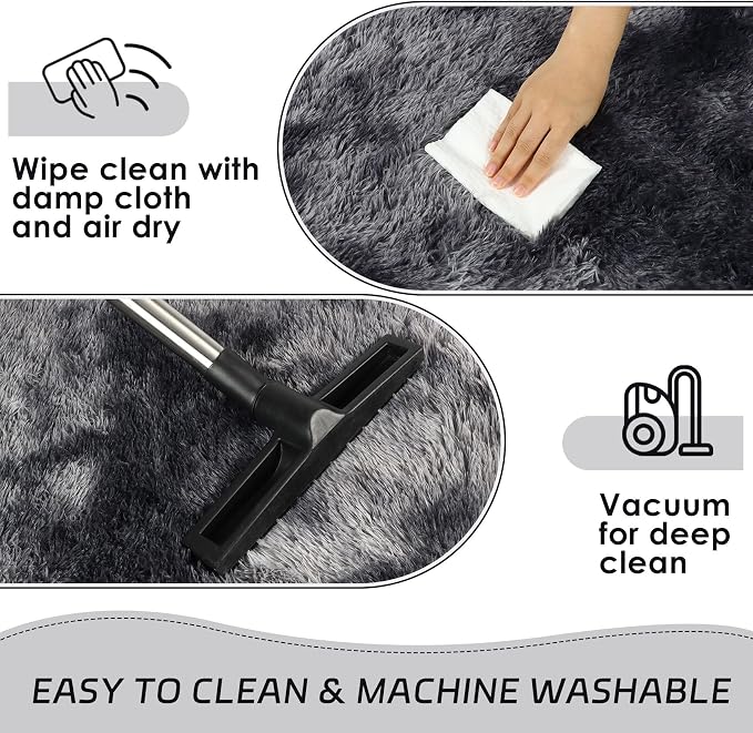 duduta Grey Plush Runner Rugs for Bedroom 2x6 ft, Tie Dye Fluffy Gray Shag Rug - Image 5