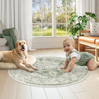LIVEBOX Sage Green Round Rug 4ft, Vintage Tribal Circle Rugs - Image 8