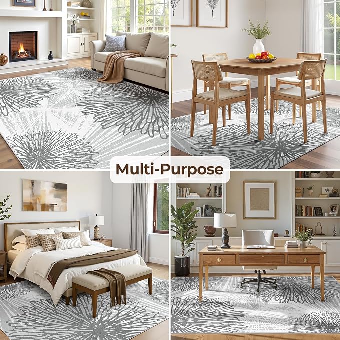 WITSHOCK 6x9 Washable Rug for Living Room, Modern Floral Distress Print Pattern - Image 4