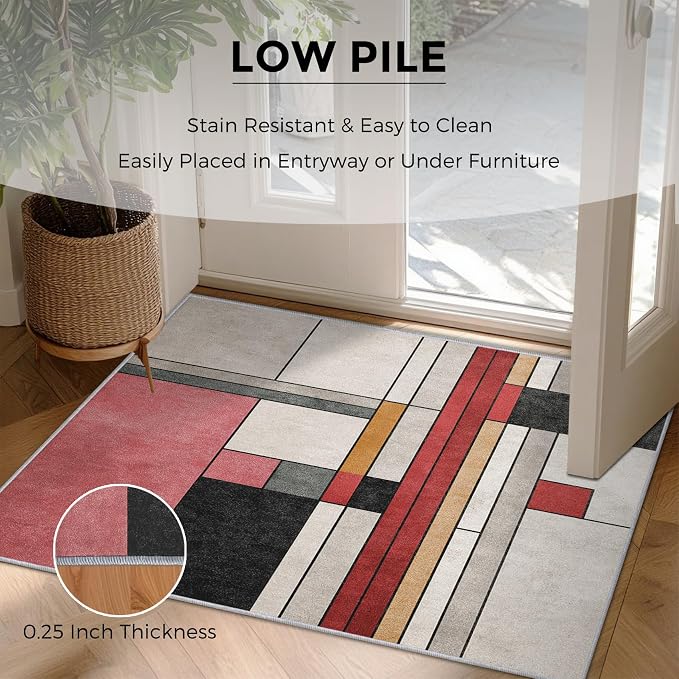 6x9 Abstract Geometric Rugs for Bedroom Decor, Washable Black White Red - Image 7