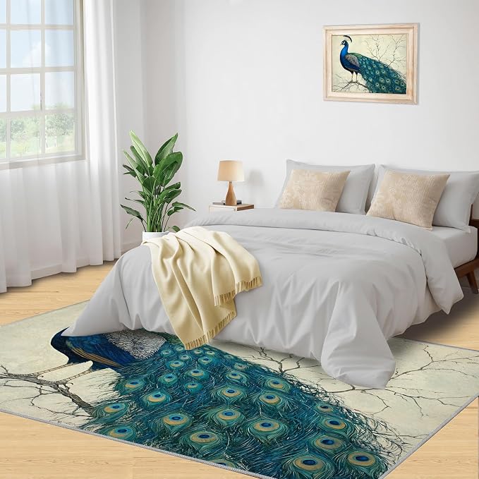 Peacock Area Rug 2x3-2x3 Rug, Peafowl Rugs - Image 4