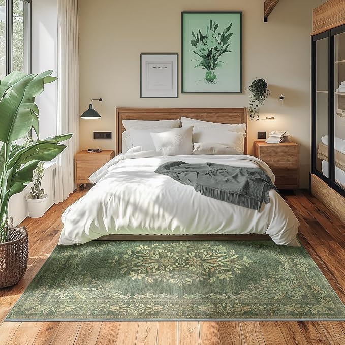 jinchan Green Floral 5x7 Area Rugs - Image 4