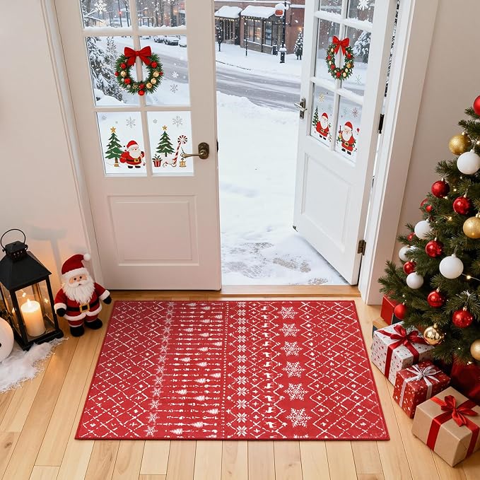 Lahome Christmas Door Mat 2x3 Red Entryway Rug Small Washable Area Rugs - Image 8