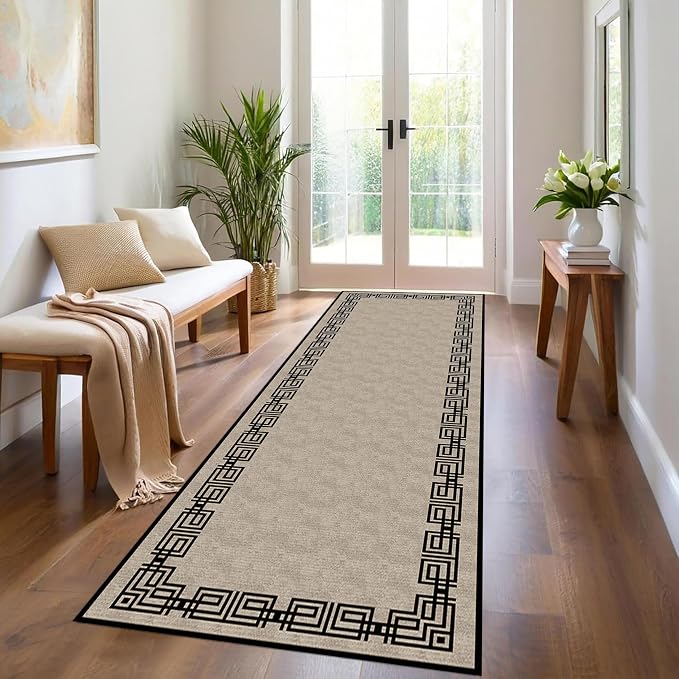Vintage Tribal Hallway Rugs, Southwest Brown Rustic Native Ethnic Greek Key - Image 4