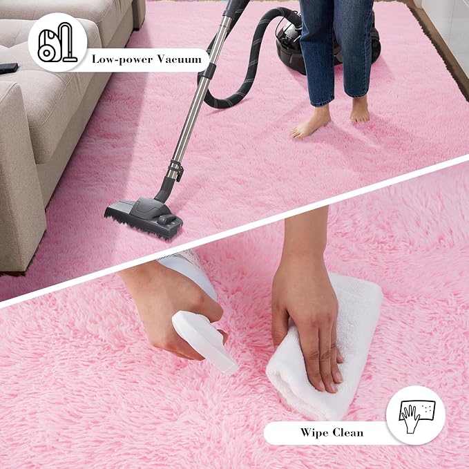Pink Fluffy Rug Shaggy Area Rug, 6x9 Area Rugs - Image 7
