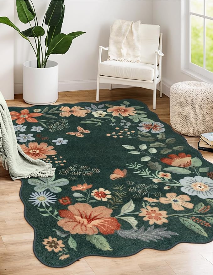 Lahome Floral Machine Washable Rug, 3x5 Rug Non Slip Soft Bedroom Rugs by Lahome