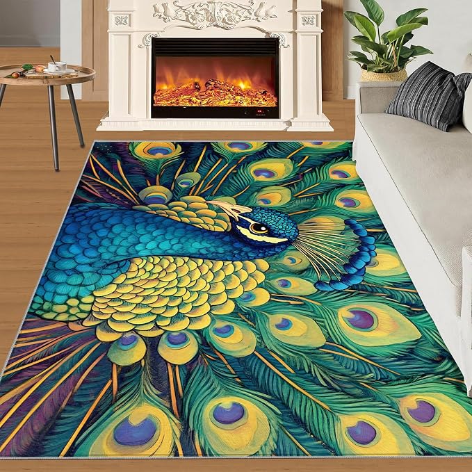 Peacock Rug 5x6-5x6 Rug, Wonderful Peacock Area Rugs - Image 3